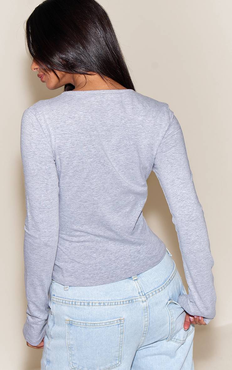 Gris Chiné Top Petite À Manches Longues En Coton Col Rond