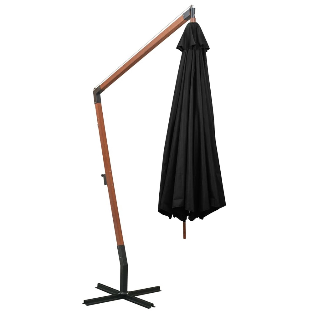Parasol suspendu avec mât 3,5 x 2,9 m bois de sapin massif noir