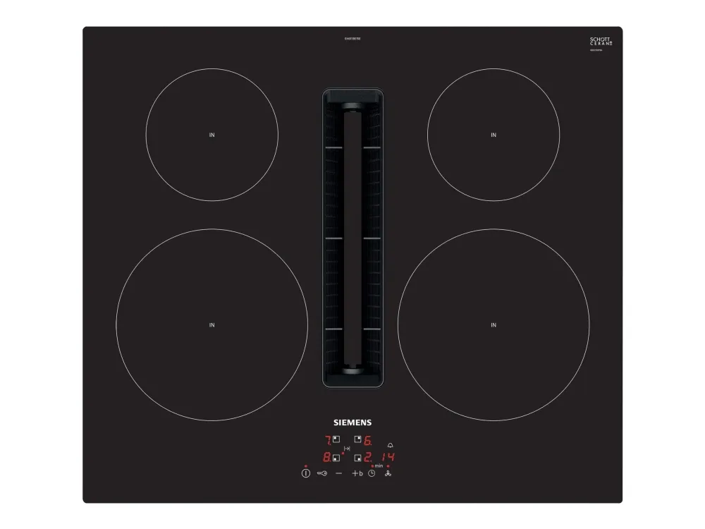 Siemens iQ300 EH611BE15E - Induktions kogeplade - 4 plader - Niche - bredde: 56 cm - dybde: 49 cm - Klasse B - rammeløs - sort med downdraft-udstødning (ekstraktion og recirkulation med ekstra ekstraktion og recurkulationssæt)