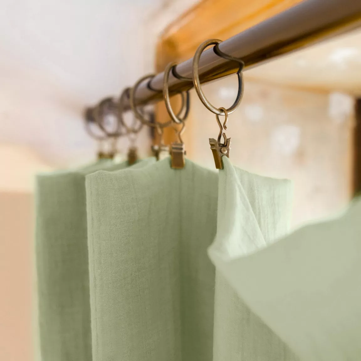 Rideau gaze de coton ajustable (140 x max 300 cm) Gaïa Vert tilleul