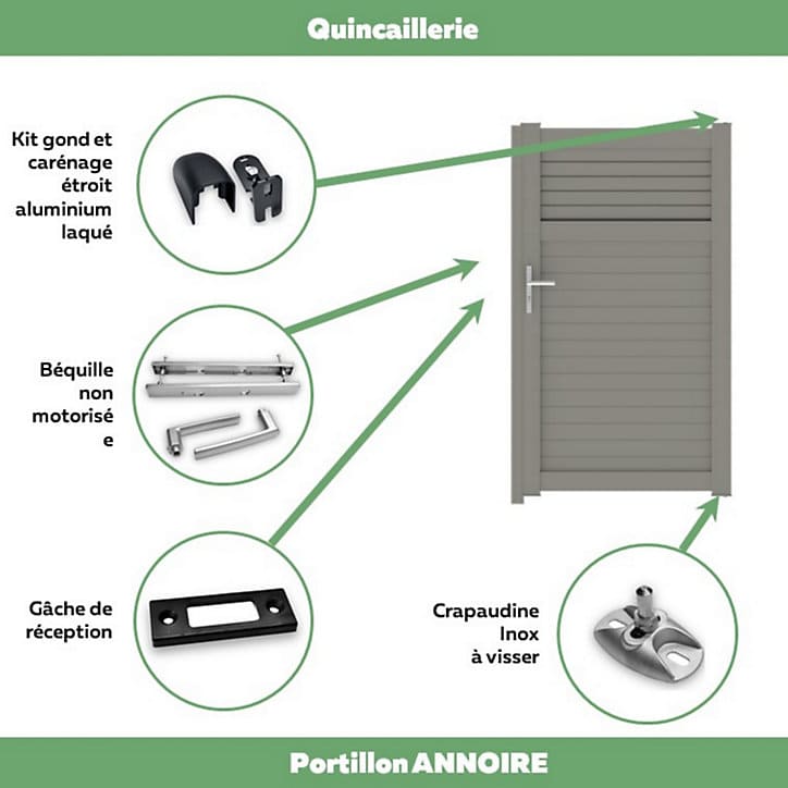 Portillon Jardimat battant aluminium Annoire gris quartz - 100 x h.177 cm