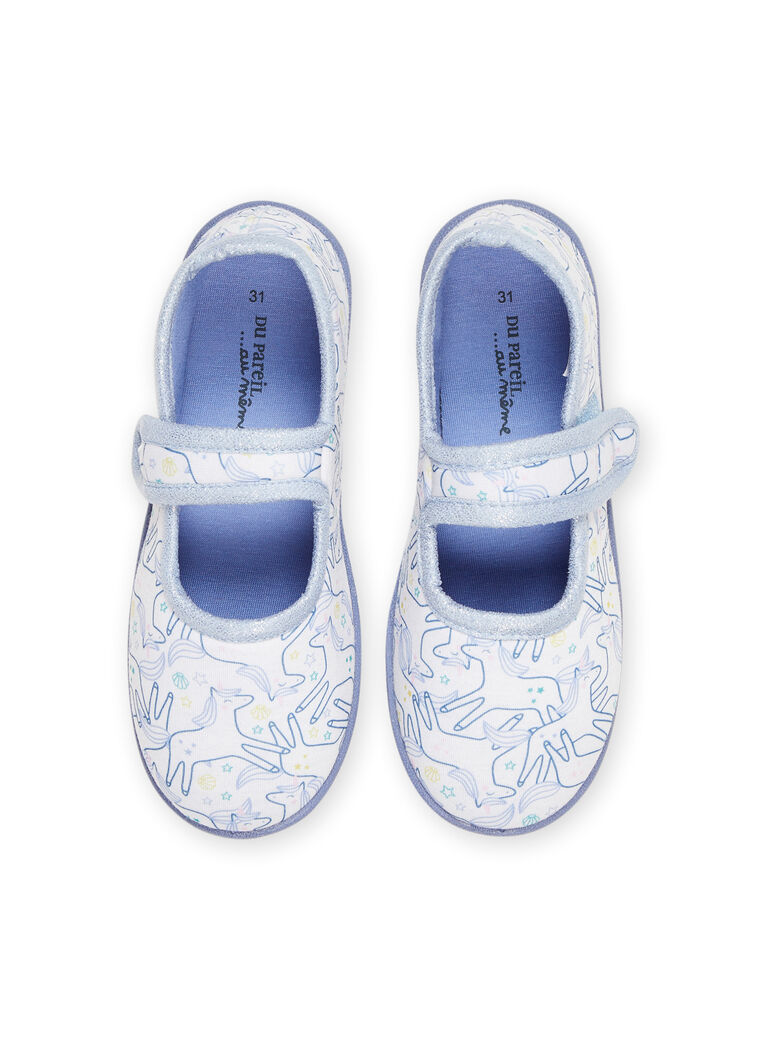 Chaussons écrus et bleus à imprimé licornes