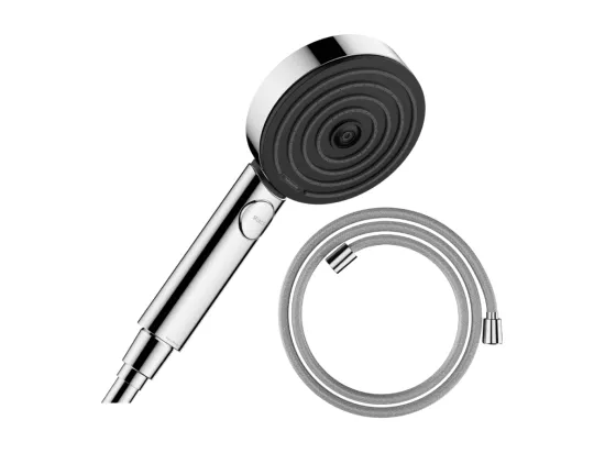 Pommeau de douche HANSGROHE Pulsify Select EcoSmart 105 3 jets relaxation chromé + flexible de douche HANSGROHE Designflex 125 cm chromé