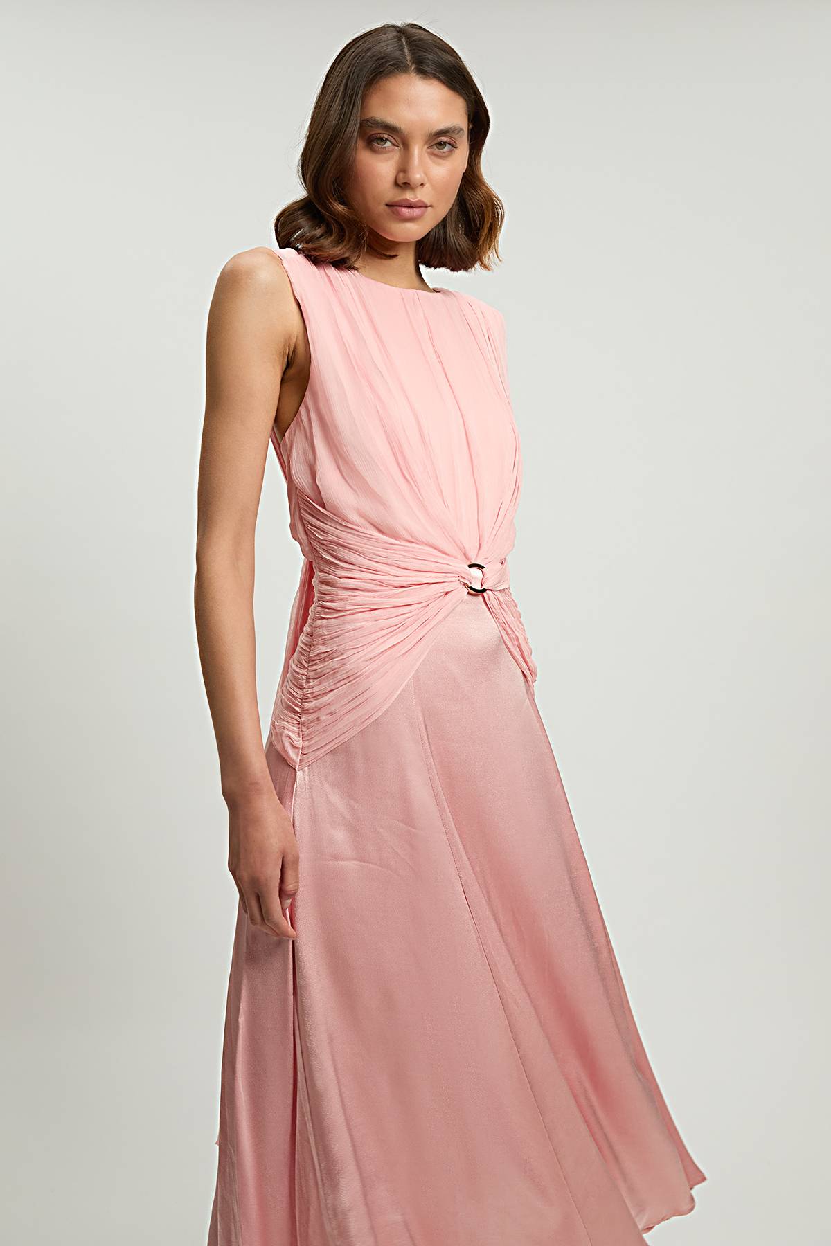 KarenMillen Robe Midi Tissée Sans Manches En Georgette De Viscose À Volants