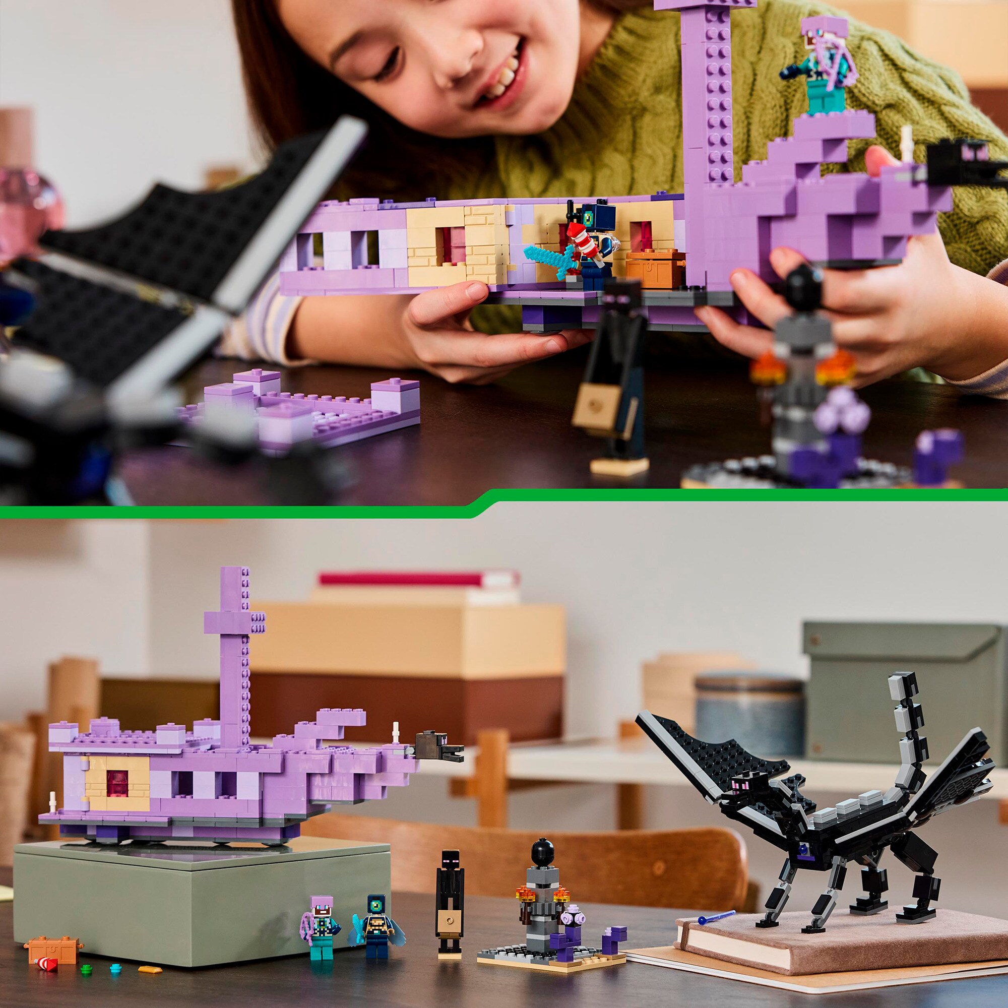 LEGO Konstruktionsspielzeug Minecraft Der Enderdrache und das Endschiff