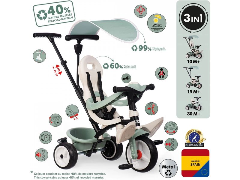 Smoby Dreirad Baby Balade Mint Mitwachsendes Babyrad