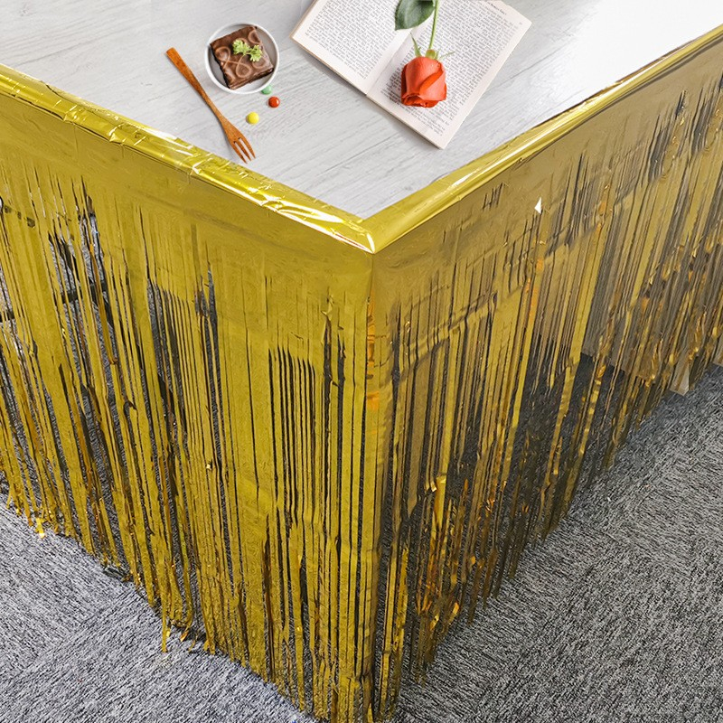 (250x80cm) Party Tisch Deko Metallic Lametta Vorhang Glänzender Fransen Vorhang für Apéro / Esstisch - Gold