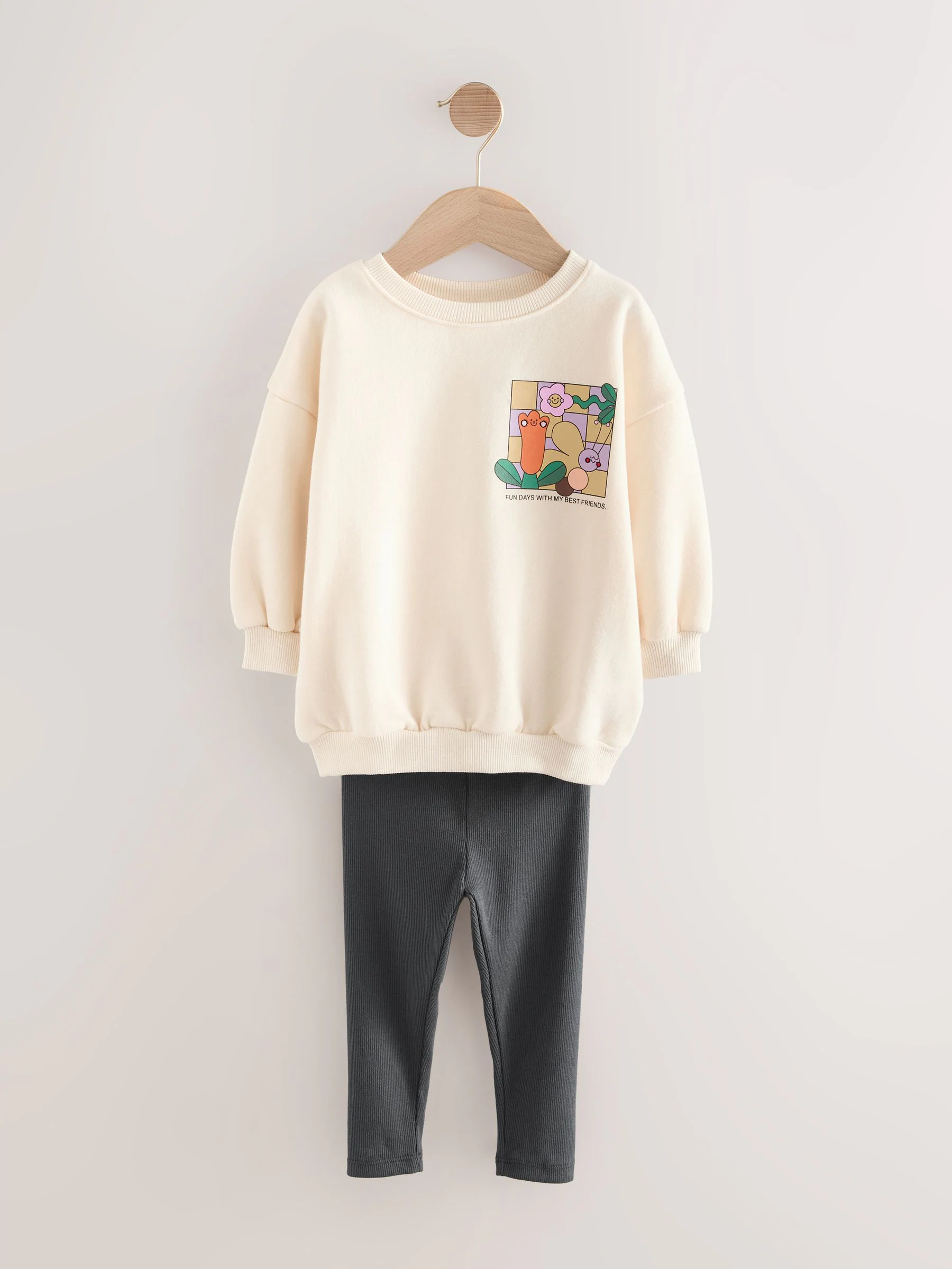 Crème Regenboog Grafische Print - Set met sweatshirt en legging (3 mnd-7 jr)