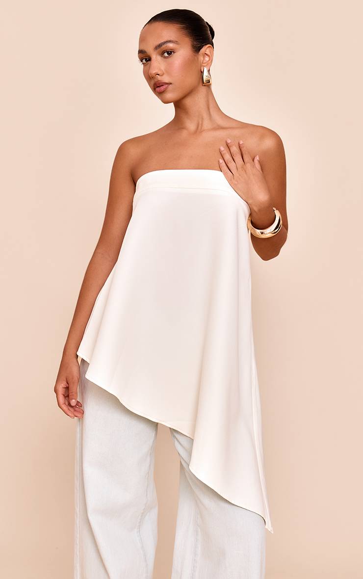 Crème Haut Long Vaporeux Asymétrique Bandeau En Tissu Tissé