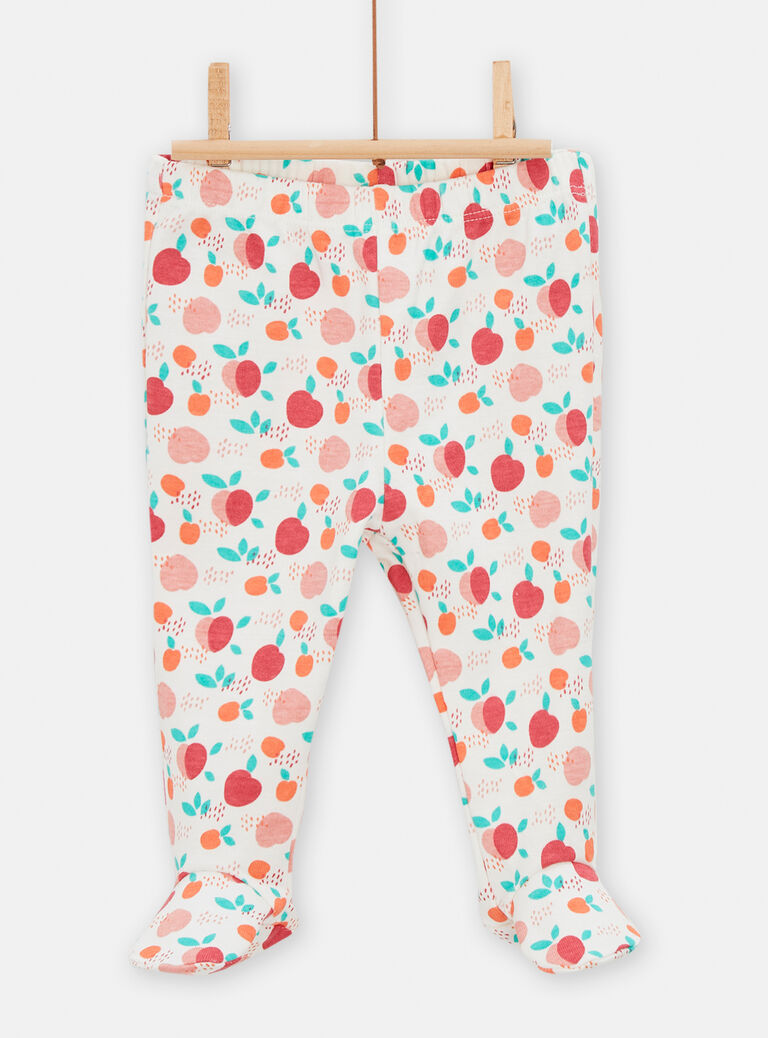 Pyjama en côtes écru animation pêches pour bébé fille