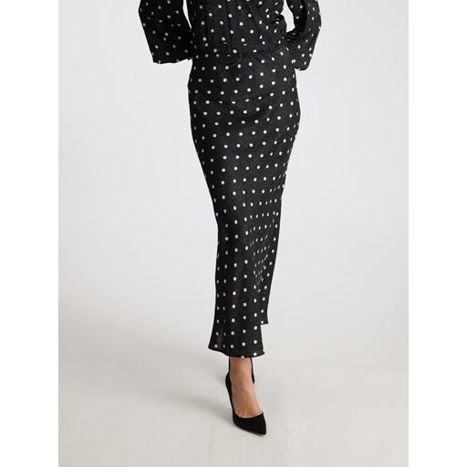 Neo Noir Lola Retro Dot Long Nederdel, Black, 38
