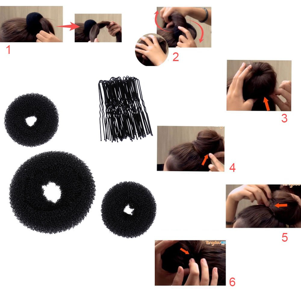 (42-tlg. Set) Frisur Dutt Maker Flecht Hilfe Haargummis / Clips Diverse Styling Hilfsmittel - Schwarz