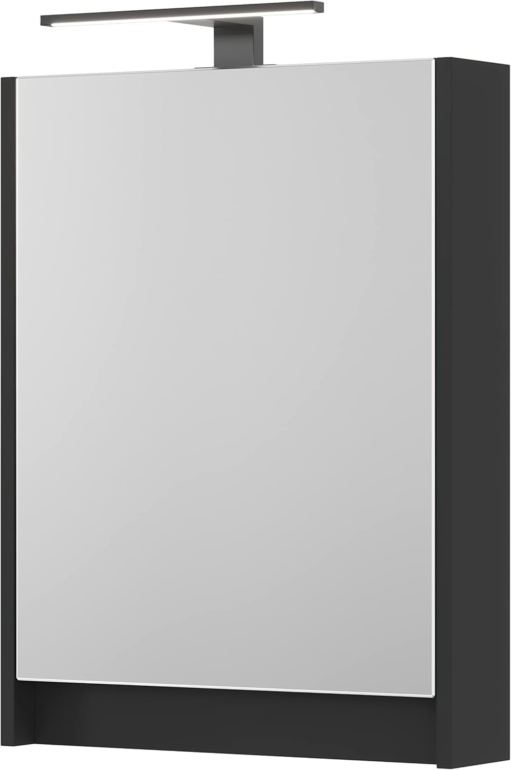 Planetmöbel Spiegelschrank Bad mit Beleuchtung 50 x 65 x 11,4 cm, schwarz matt, Badezimmerschrank mit Spiegel und LED Aufbauleuchte
