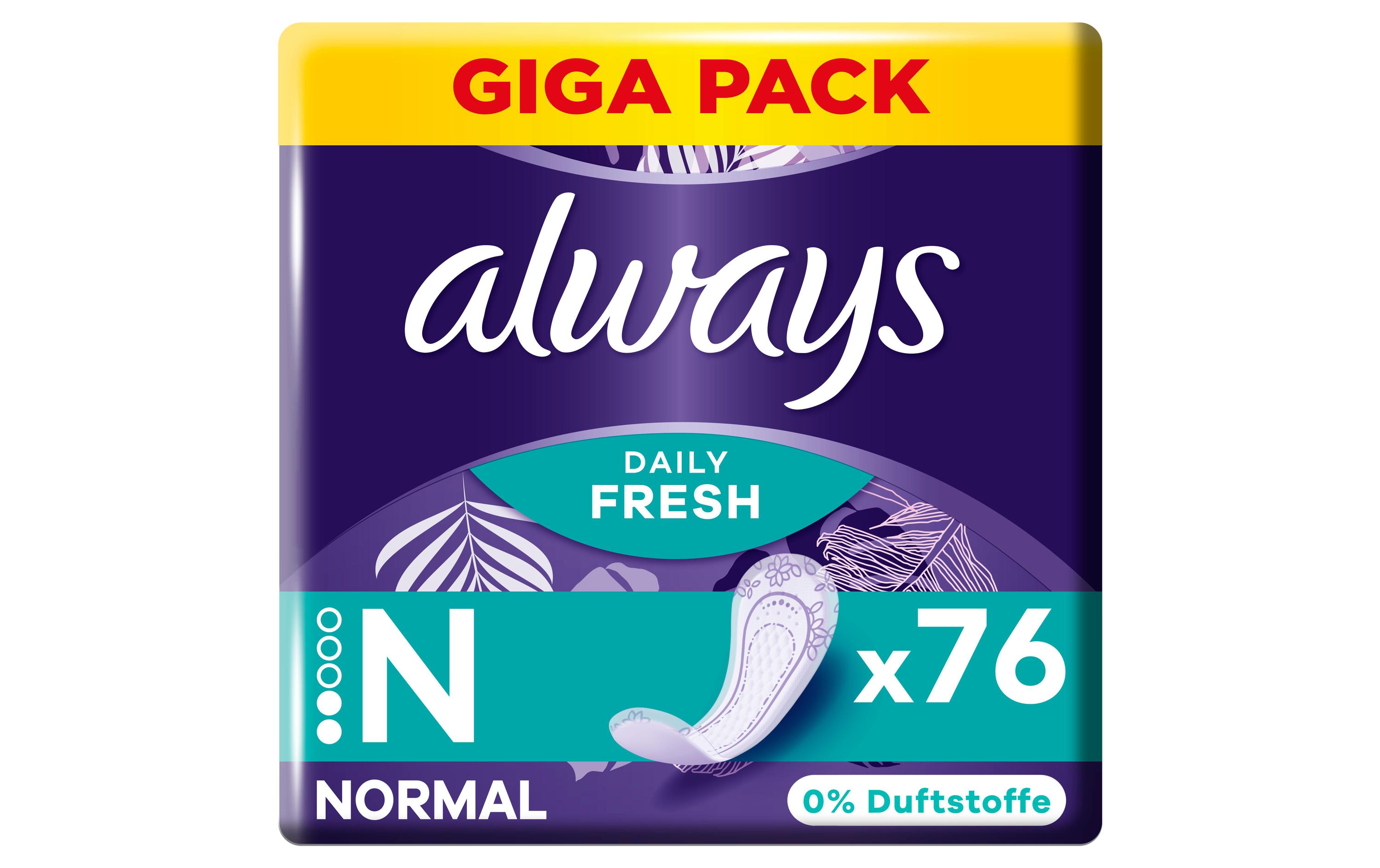 Slipeinlage Daily Fresh Normal ohne Duft 76 StückHochwertige Einlagen mit saugfähigem Kern