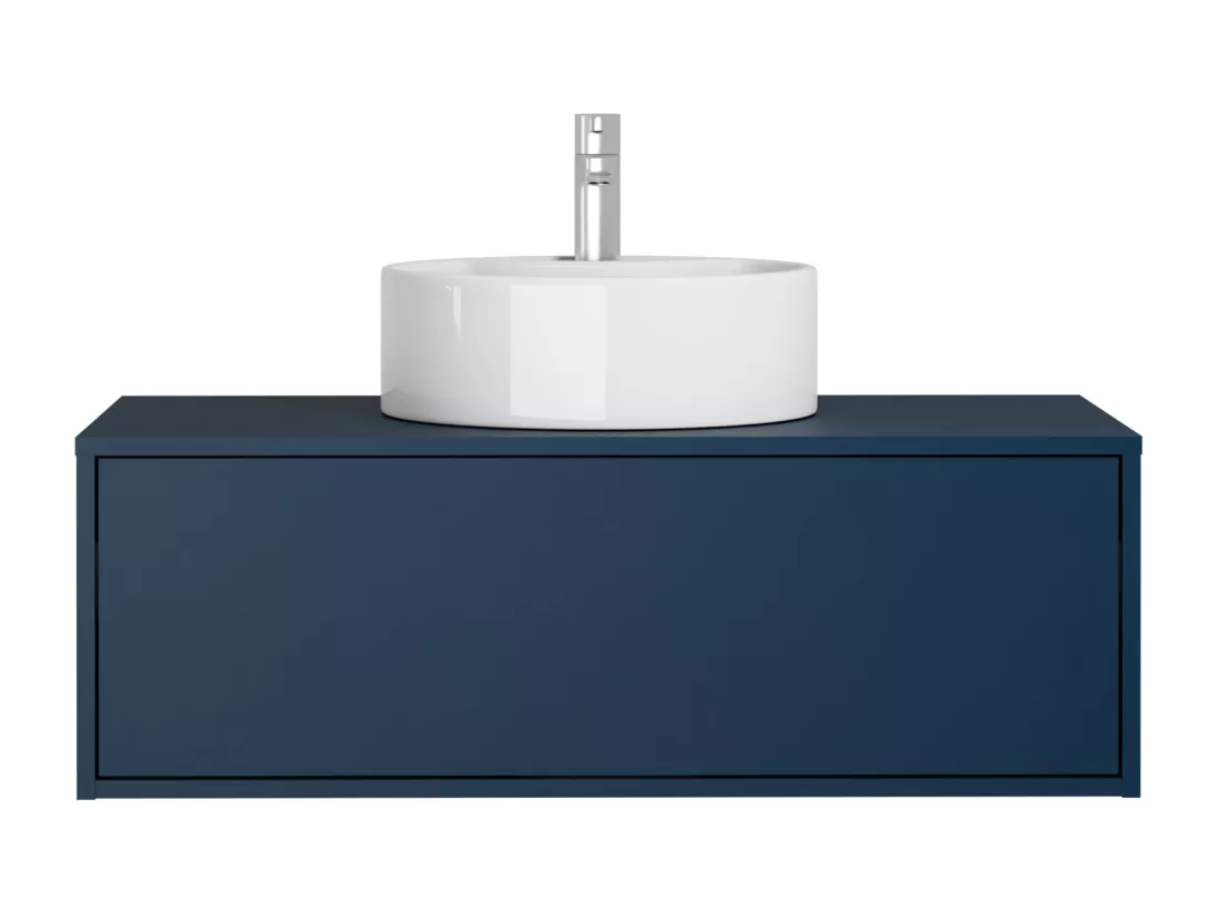 Meuble de salle de bain suspendu coloris bleu nuit avec simple vasque ronde - 94 cm - TEANA II