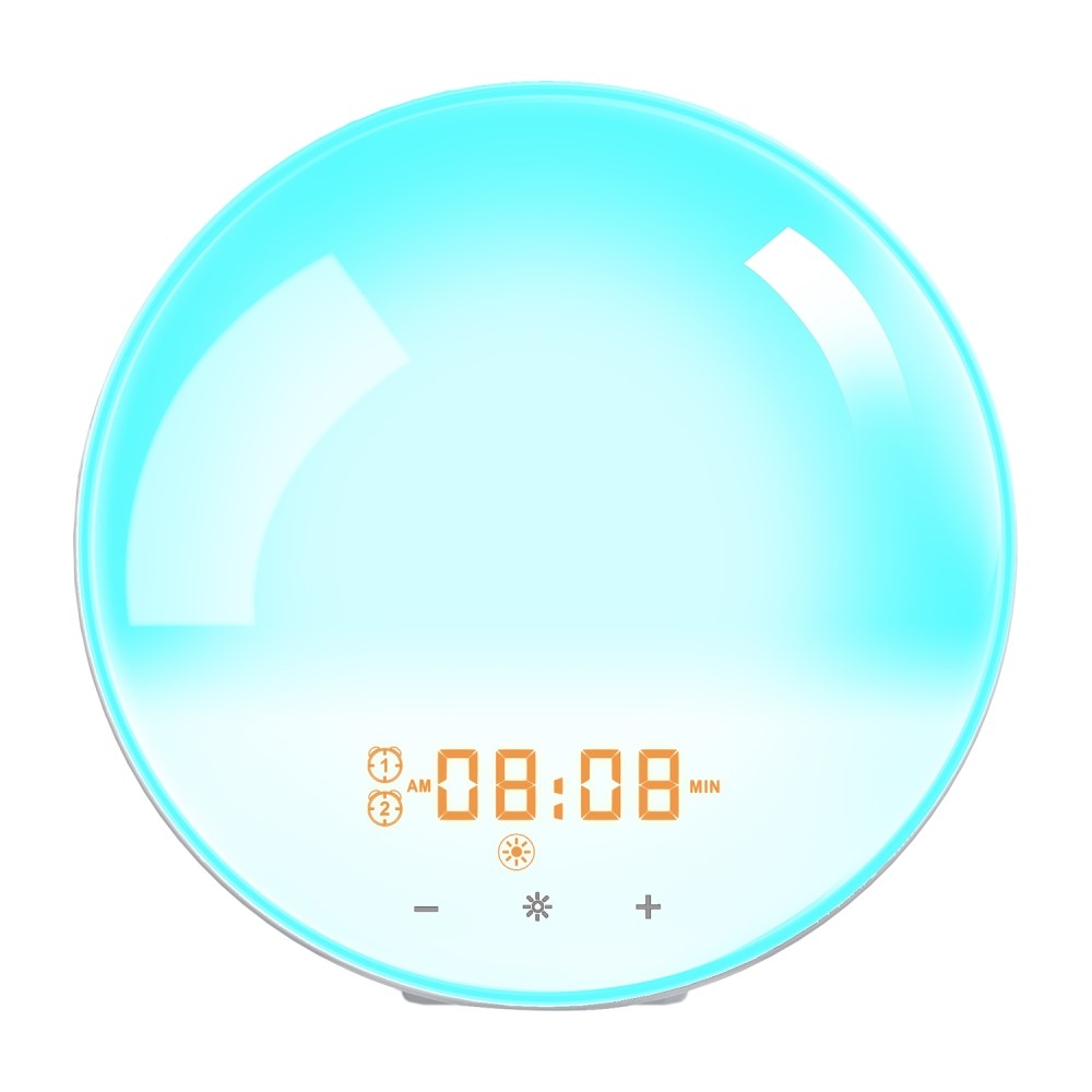 Smart Sunrise Wake Up Licht USB Wecker Sunset Nachtlicht FM Radio Tischuhr Touch Control - Weiss