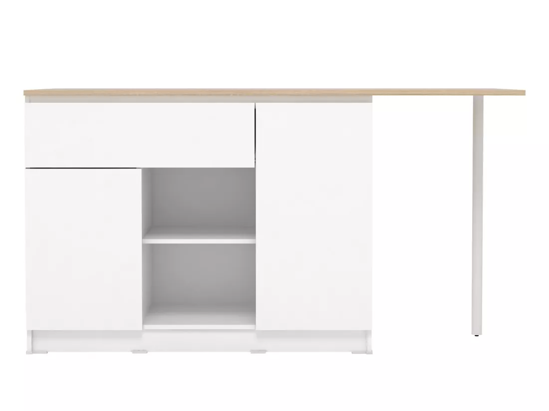 Ilot central de cuisine avec 2 portes, 1 tiroir et 2 niches - Blanc et naturel - TUNORI