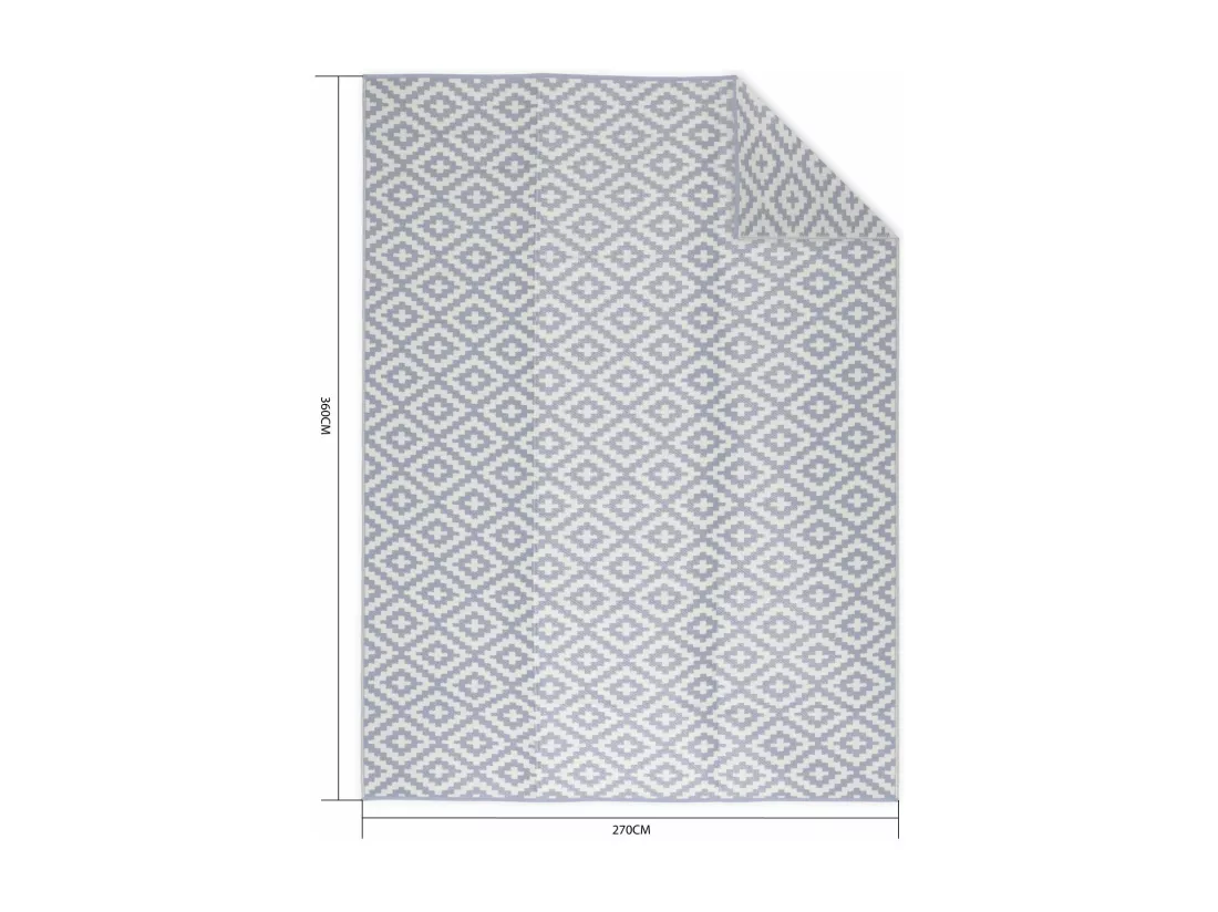 Tapis d’extérieur 270x360cm STOCKHOLM - Rectangulaire. motif losanges bleu / beige. jacquard. réversible. indoor / outdoor.