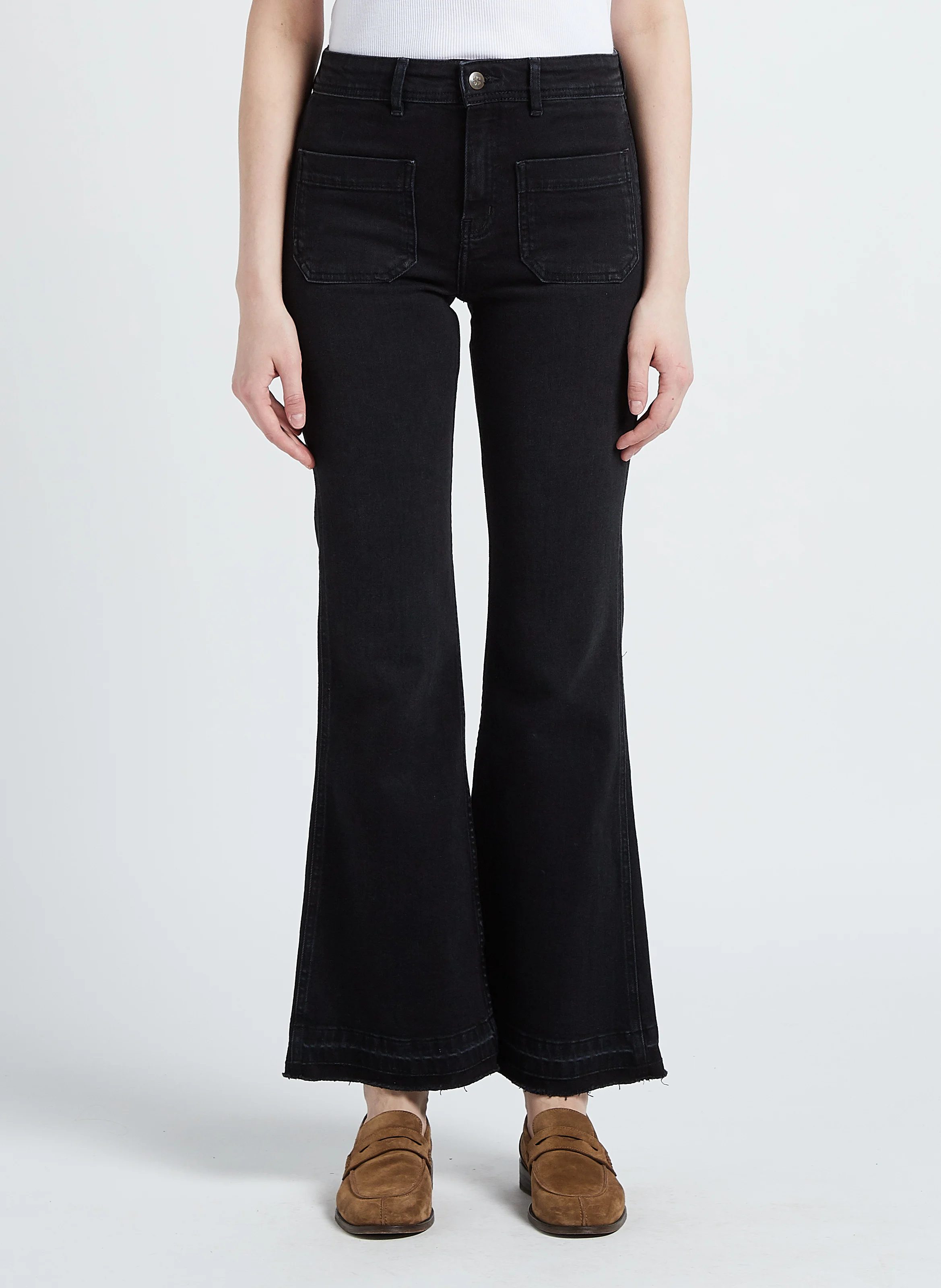 FRAISE - Jean flare en coton délavé | Noir
