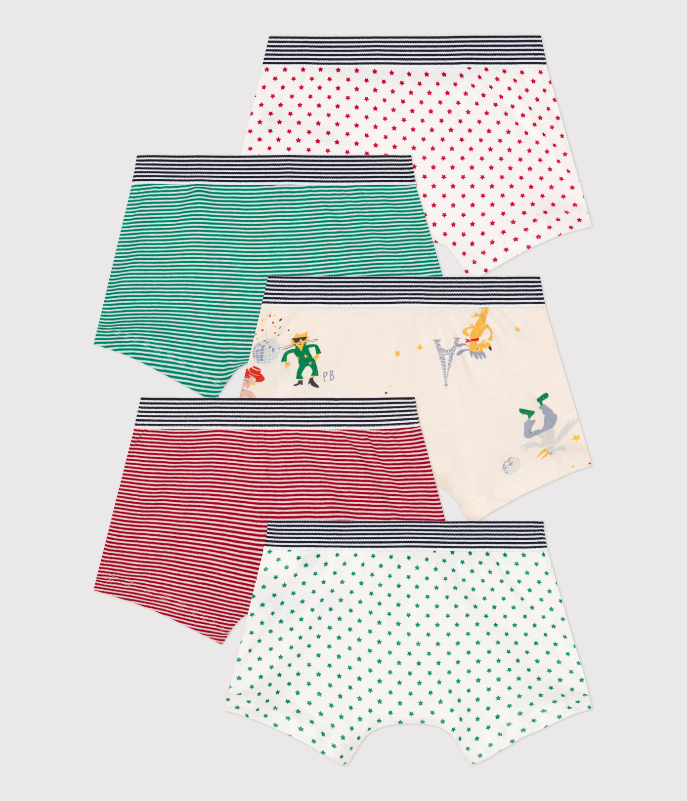 Lot de 5 boxers petit garçon en coton dont un phosphorescent
