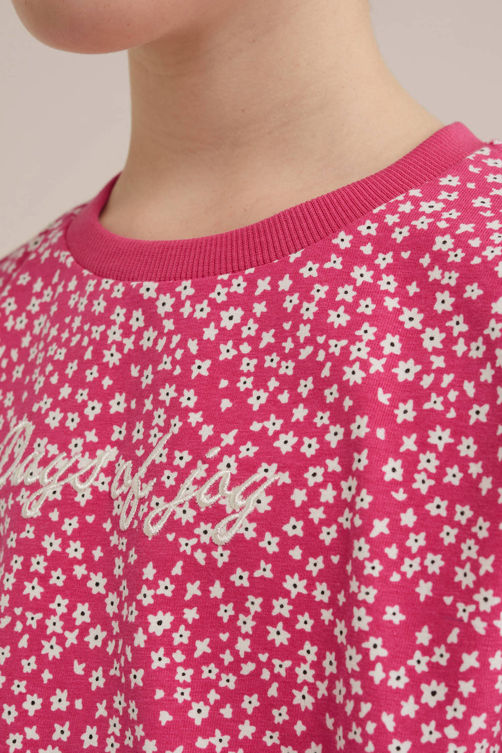 WE Fashion gebloemde sweater roze/wit