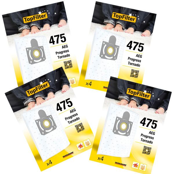 Lot de 4 packs de 4 sacs aspirateur 64475 Tornado et AEG Premium TopFi