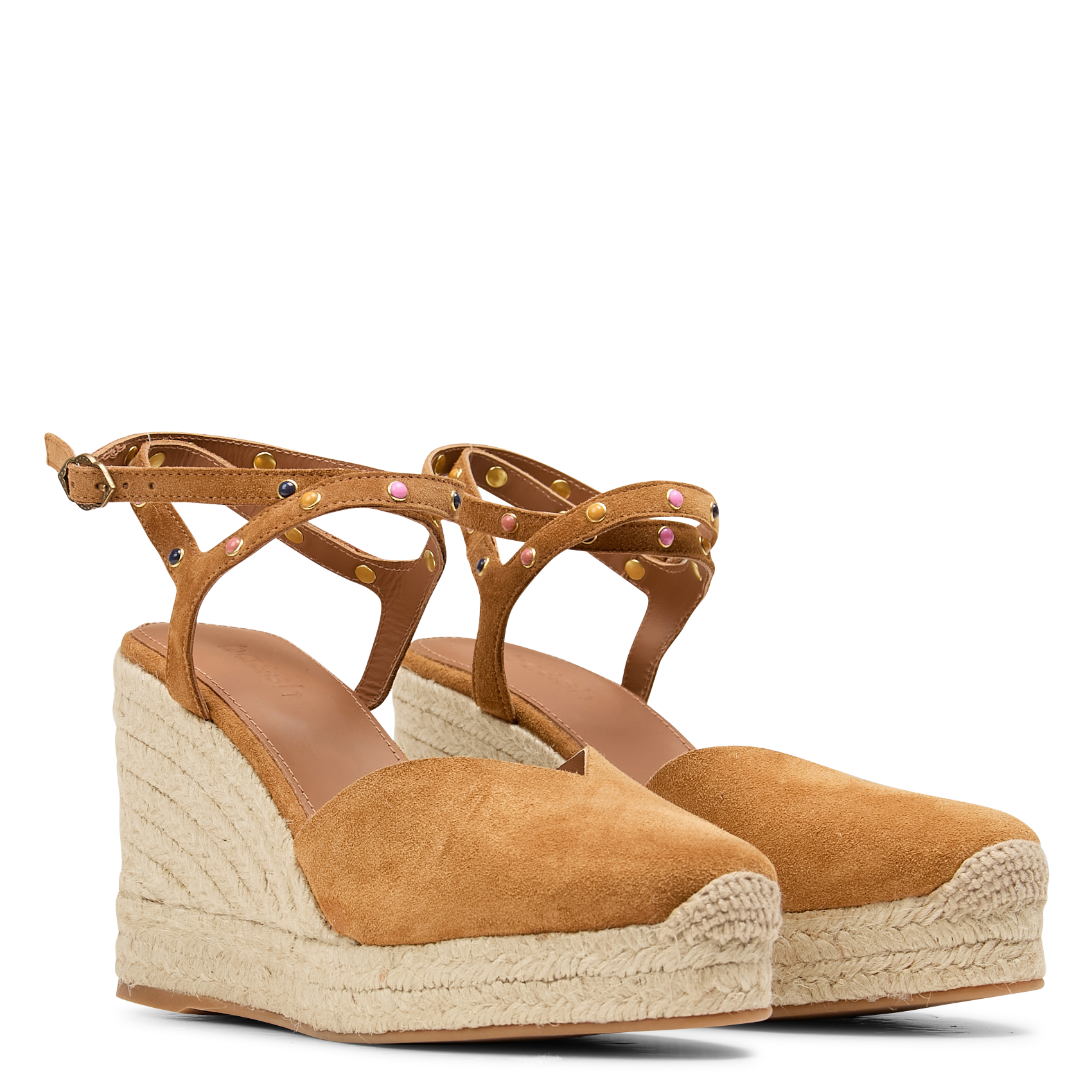 CAYOS - Espadrilles compensées en cuir velours | Marron