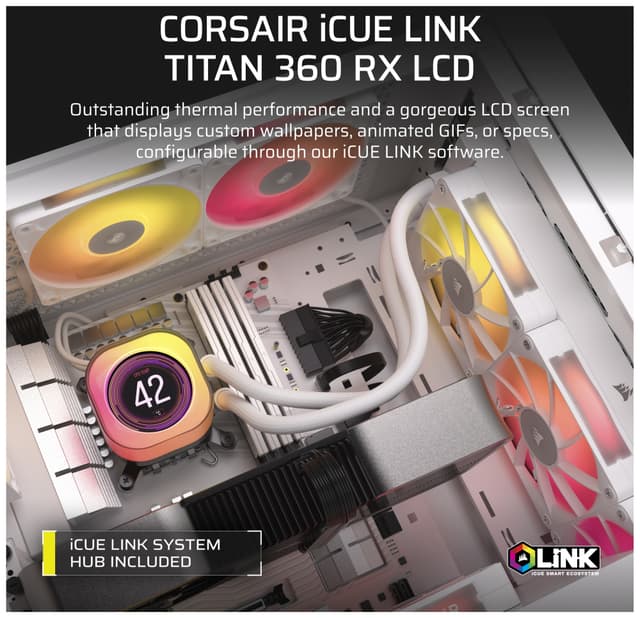 Corsair iCUE LINK TITAN 360mm RX LCD CPU-vandkøler (hvid)