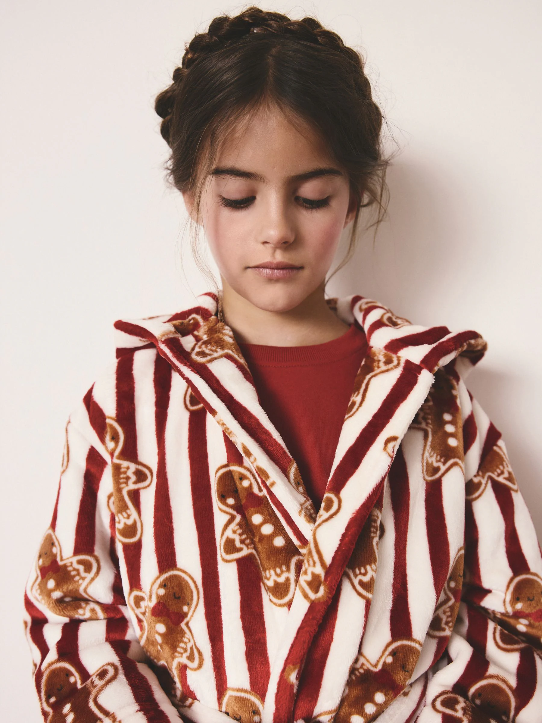 Rood met peperkoekprint - Matching Family Kerstmis gezellige fleece badjas (1.5-16jaar)