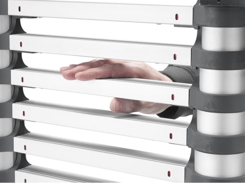 Hailo Teleskop-Anlegeleiter T80 Flexline 380 13 Stufen Aluminium Sicherheits-Teleskopleiter mit Quertraverse