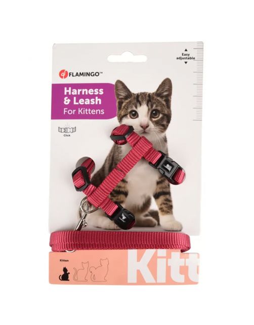 Flamingo Kittenharnas + Lijn Ziggi - Kattentuigje - Kersenrood 120cm 10mm
