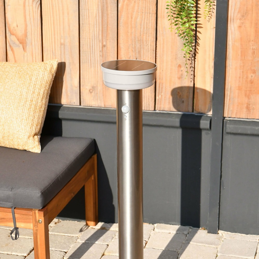 Balise solaire grise inox - à détection de mouvements - 600 lumens - 3 modes d'éclairage