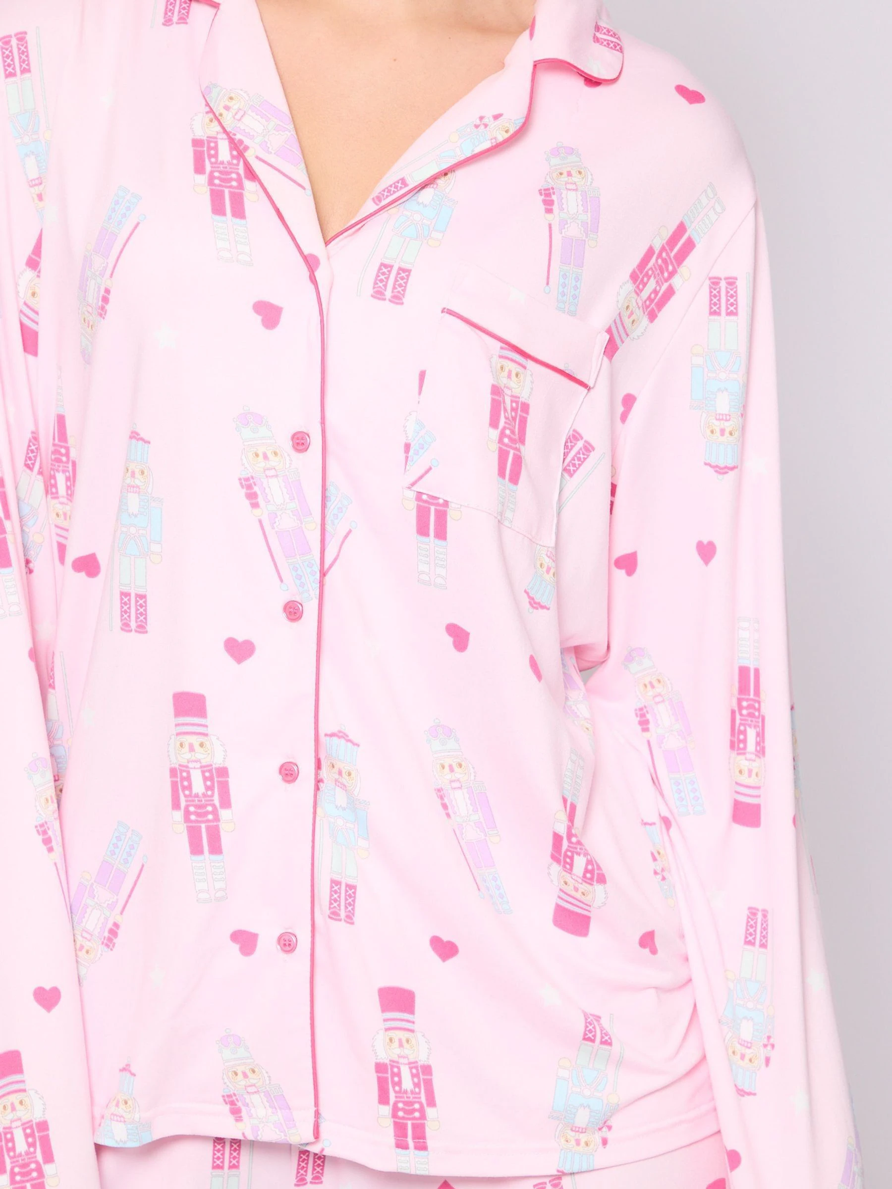 Loungeable Kerstmis Notenkraker Print Pyjama's Set met Lange mouwen en Knopen