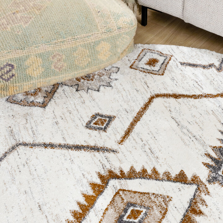 Rond hoogpolig vloerkleed - Blend Aztec Terra | Uniek