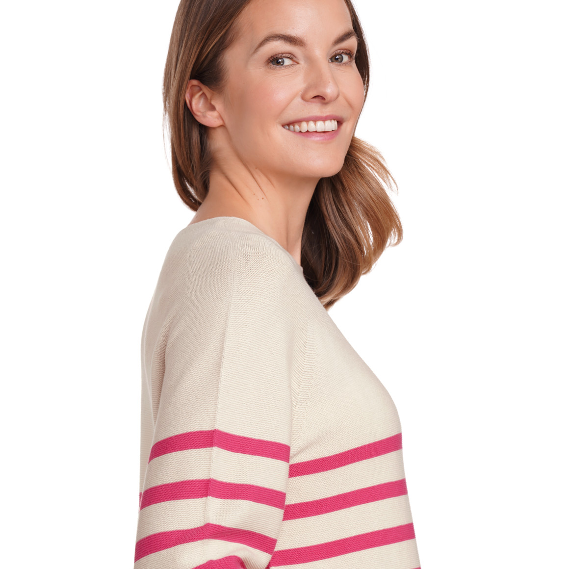 Gina Benotti Damen Feinstrickpullover mit Streifenmuster beige / pink