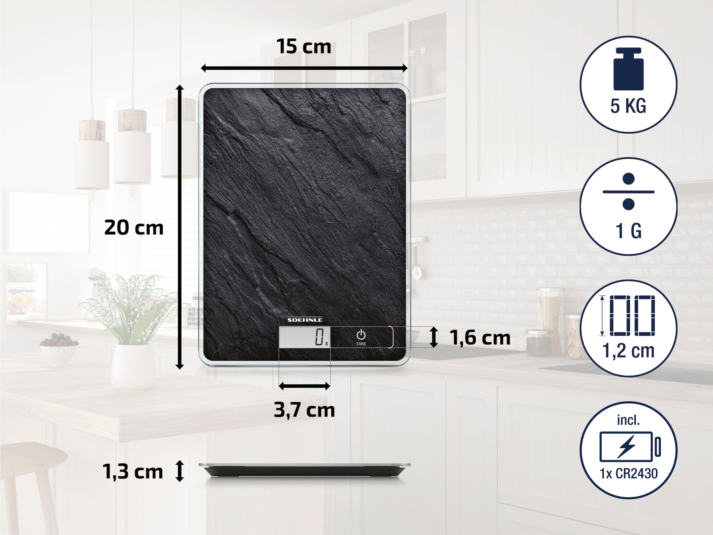 Soehnle Küchenwaage »Page Compact 300 Slate« Tragkraft 5 kg , 1 g genaue Teilung
