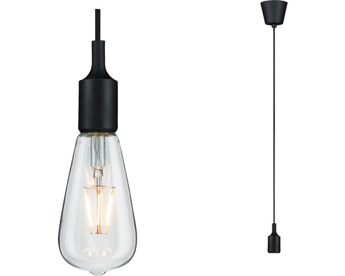 Hanglamp, 1-lichts, IP44, HxØ 200x9,2 cm, zwart