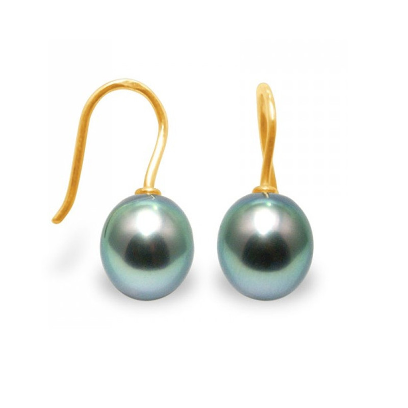 Boucles d'Oreilles Pendantes à crochets Perles de Tahiti et or jaune 375/1000