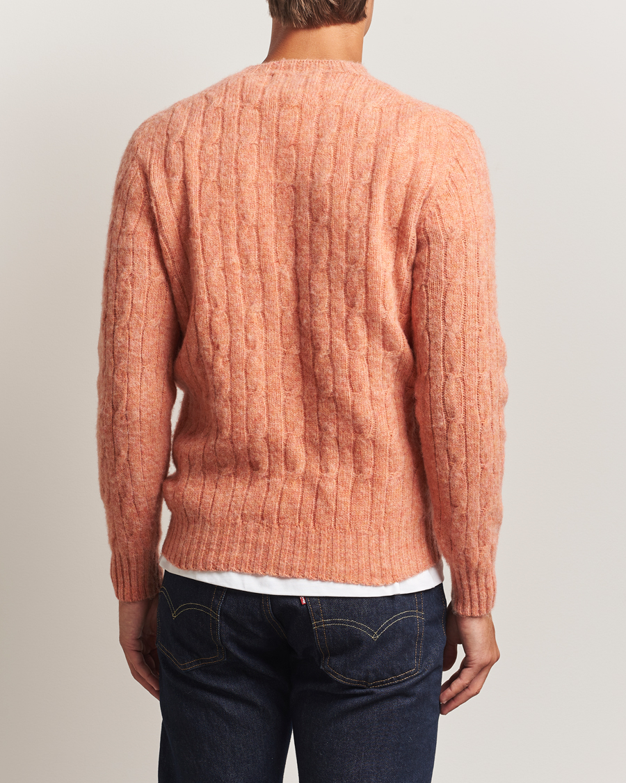 Harley Of Scotland Brushed Supersoft Lambswool Cable Parfait