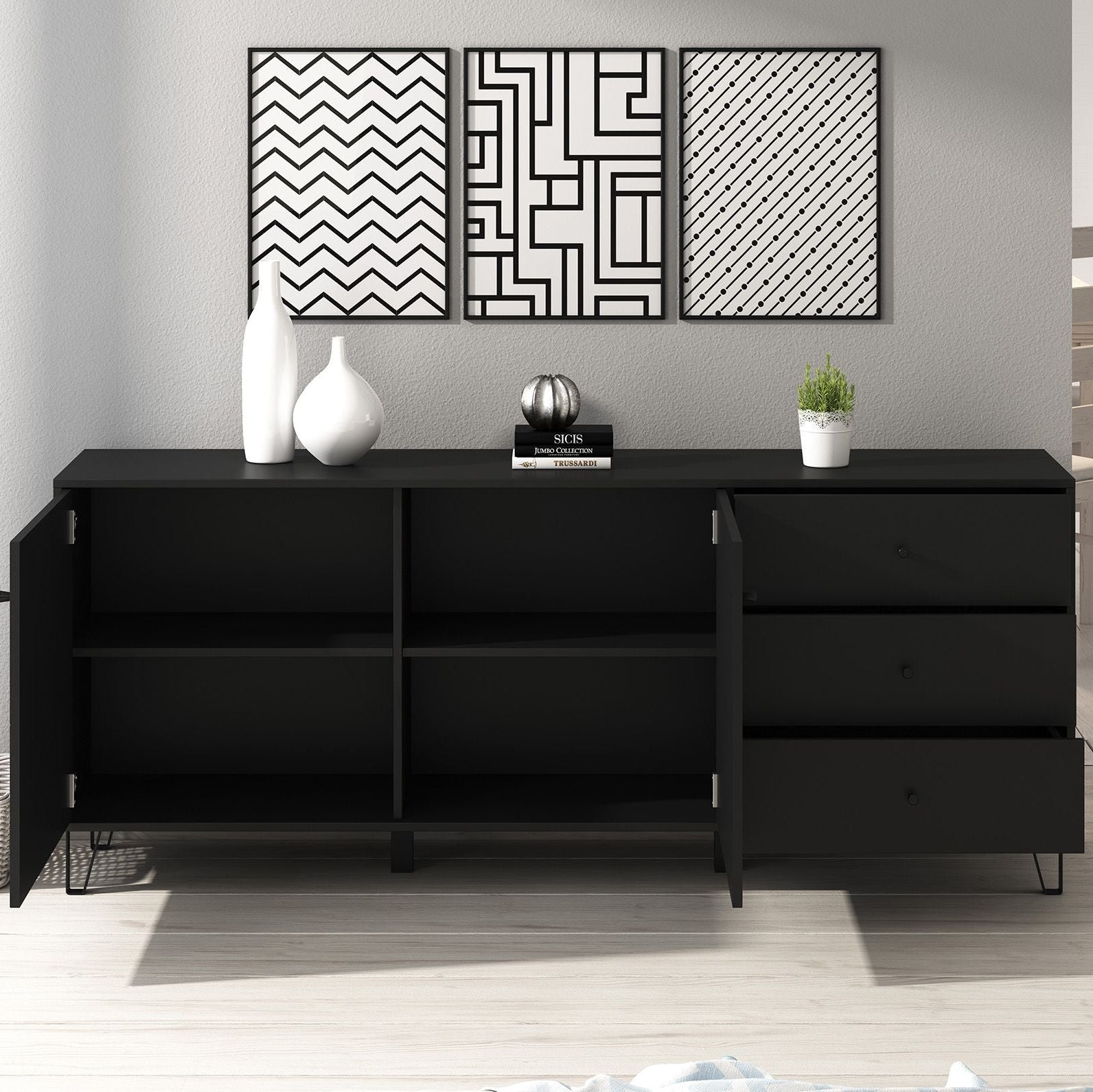 Barlo - Dressoir - Mat zwart - 183x40x75 cm