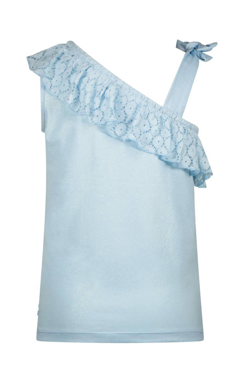 Le Chic one shoulder top NAS met ruches lichtblauw