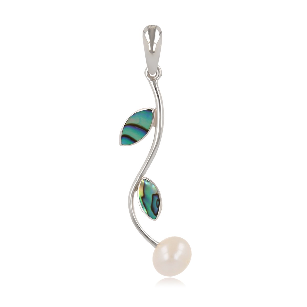 Pendentif ADEN perle de nacre blanche et pétales d'abalone serties argent 925