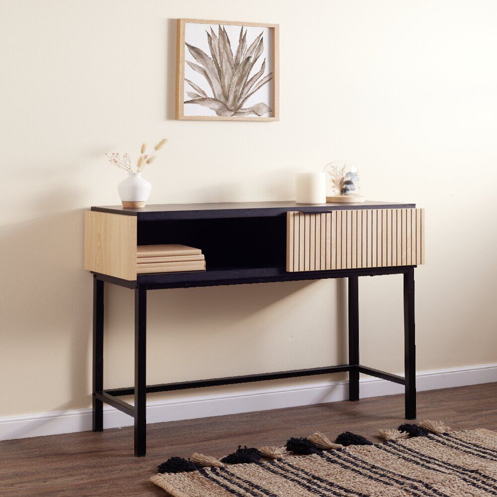 Console Markus bois naturel et acier noir 80x30x80cm