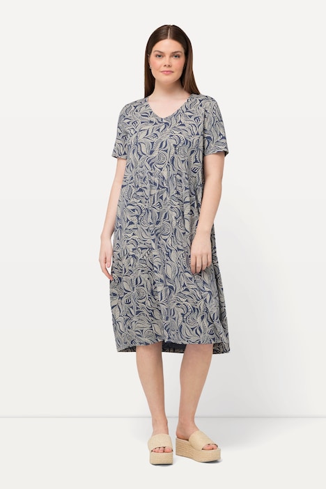 Jerseykleid, A-Linie, V-Ausschnitt, Halbarm, Biobaumwolle