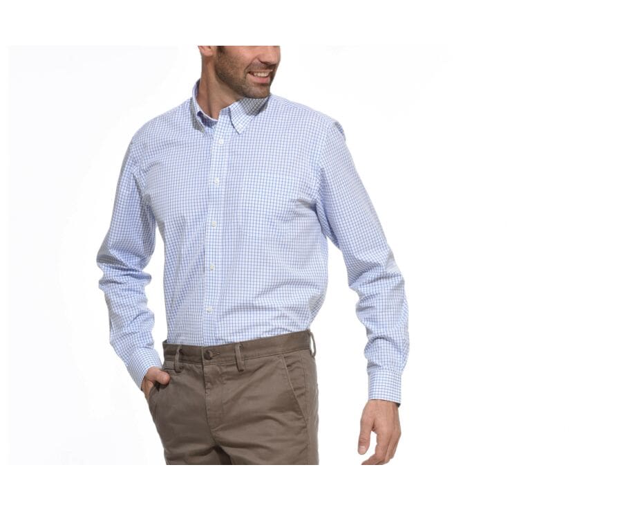 Chemise blanche carreaux bleus - Col américain - GRAYSON