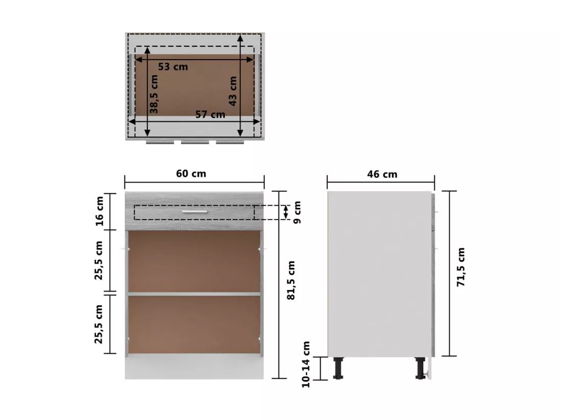 Armoire de plancher à tiroir Sonoma gris 60x46x81,5 cm