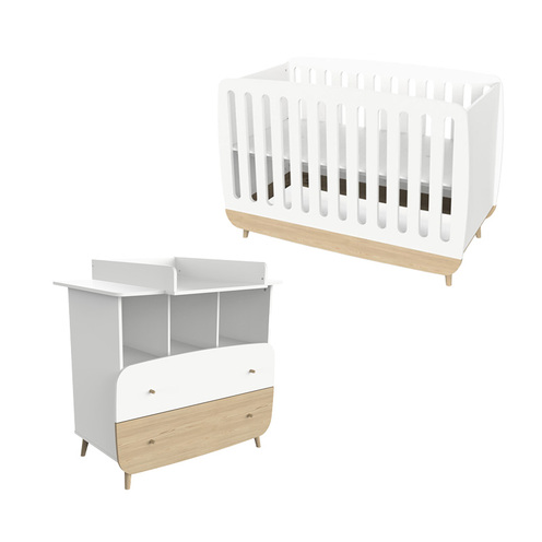 Chambre Duo Lit 60x120 + Commode + plan à langer FIRMIANA Blanc - CBA Meubles