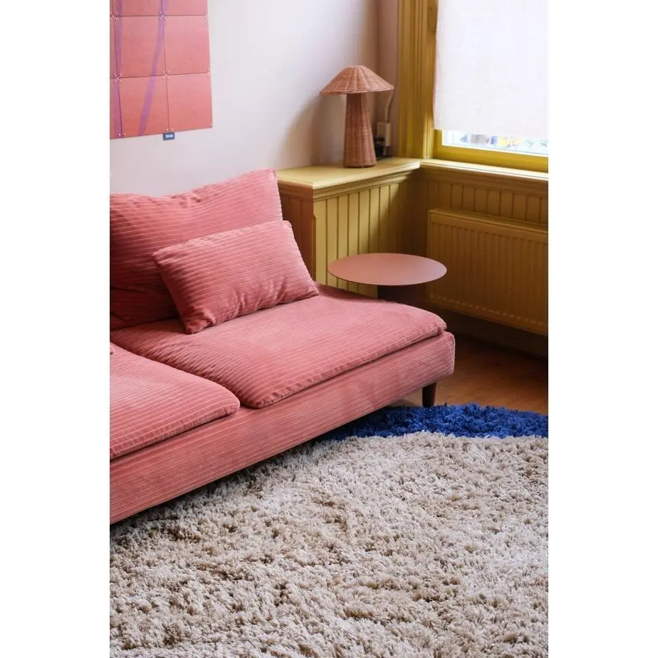 Interieur05 rond hoogpolig vloerkleed polyester Pilo beige/blauw - 160 x 160 cm