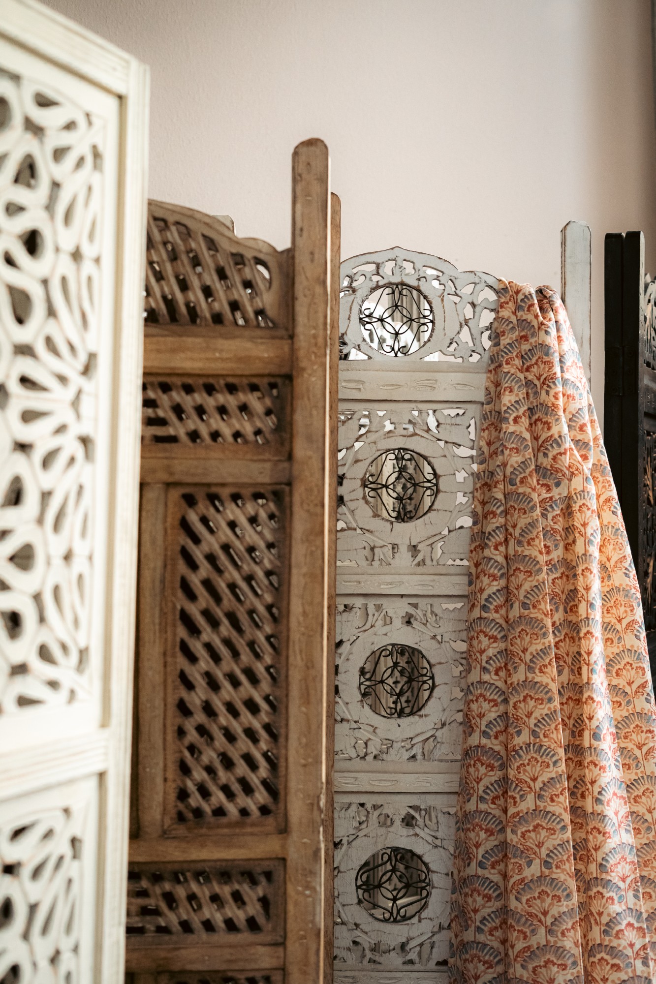 Paravent 'Bukhara', weiß, B 200 cm, H 180 cm von fischer's lagerhaus