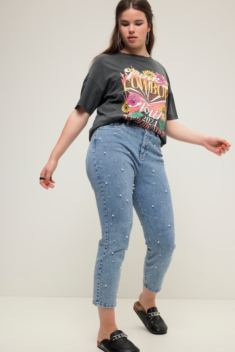 Mom-Jeans, Zierperlen, 5-Pocket